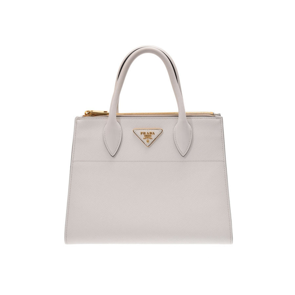 Prada Paradigm Handbag White Black Saffiano Leather Strap
